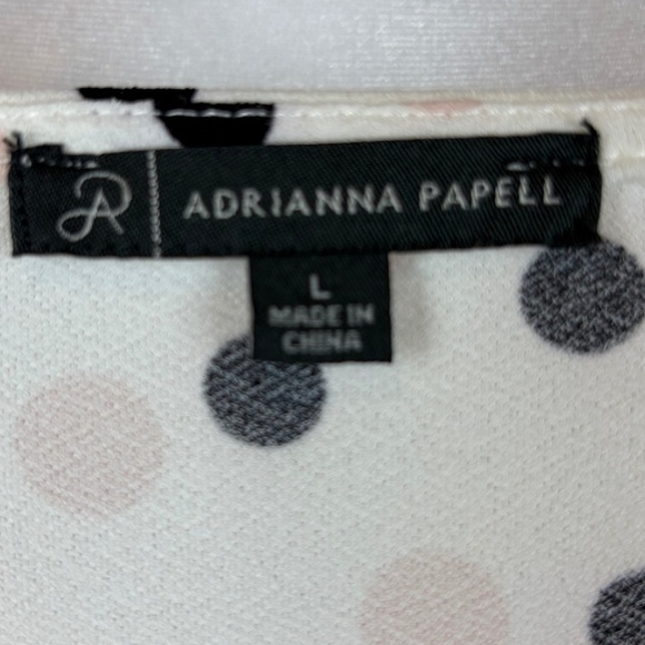 Adrianna Papell Off White with Black/Pink Polka Dots Long Sleeve Pullover Blouse - Picture 8 of 10